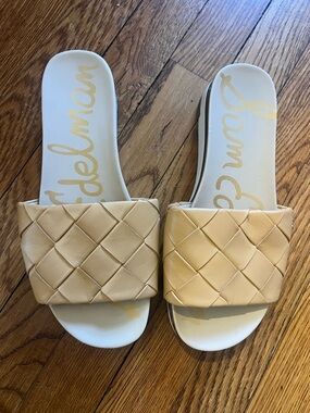 Sam Edelman Beige Woven Slide Sandals